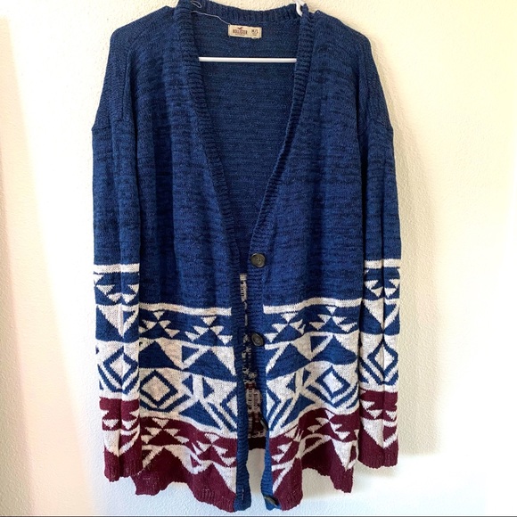 Hollister Sweaters - Hollister Co. Blue Red Tribal Print Aztec Cardigan